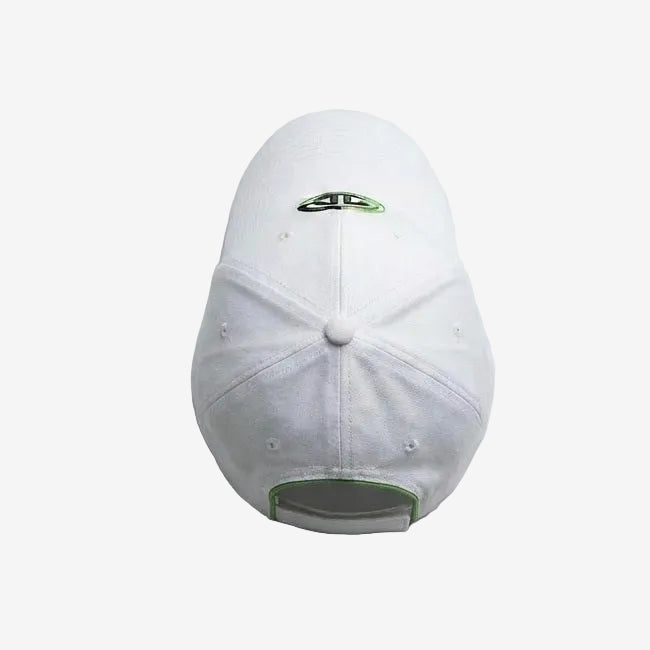 White cap with a logo on a white background