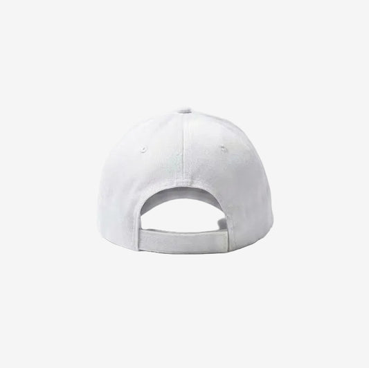 White baseball cap on a light gray background